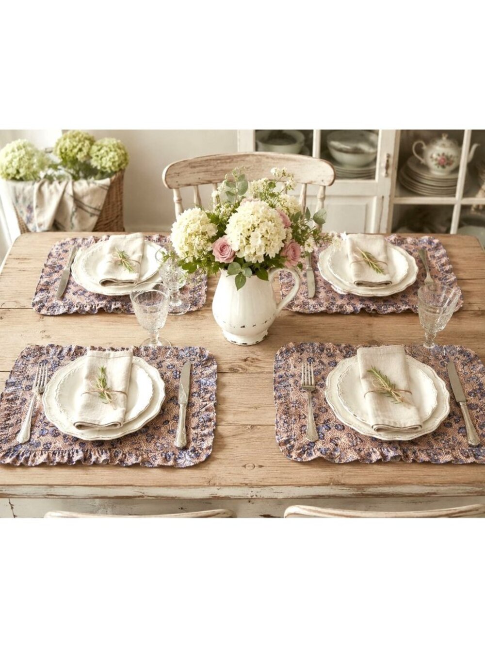 New Set of 4 Threshold Placemats Floral Ruffle trim French Country Cottagecore